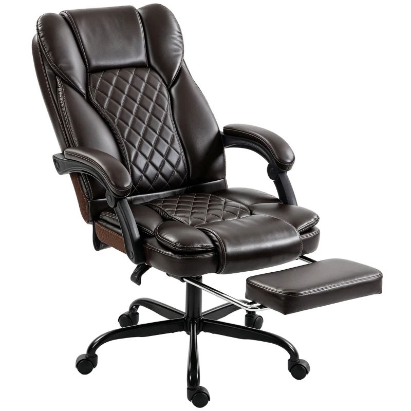 HOMCOM Executive Home Office Chair Reclining Function Footrest Computer Desk Chair High Back, Brown