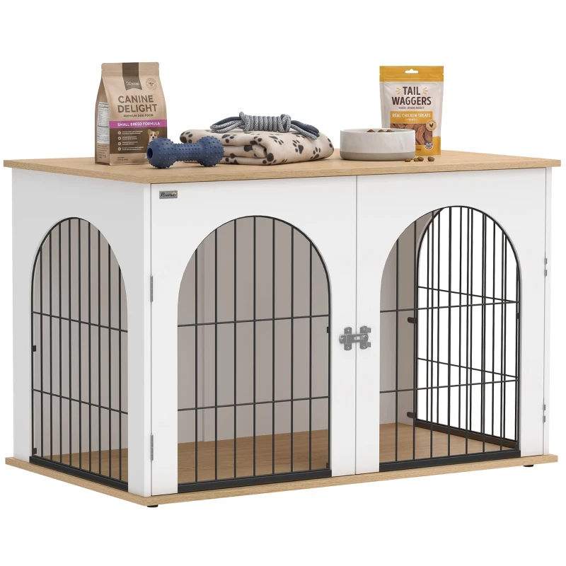 PawHut Dog Crate Furniture, Indoor Dog Cage with Double Doors for Large Breeds, Pet Kennel End Side Table