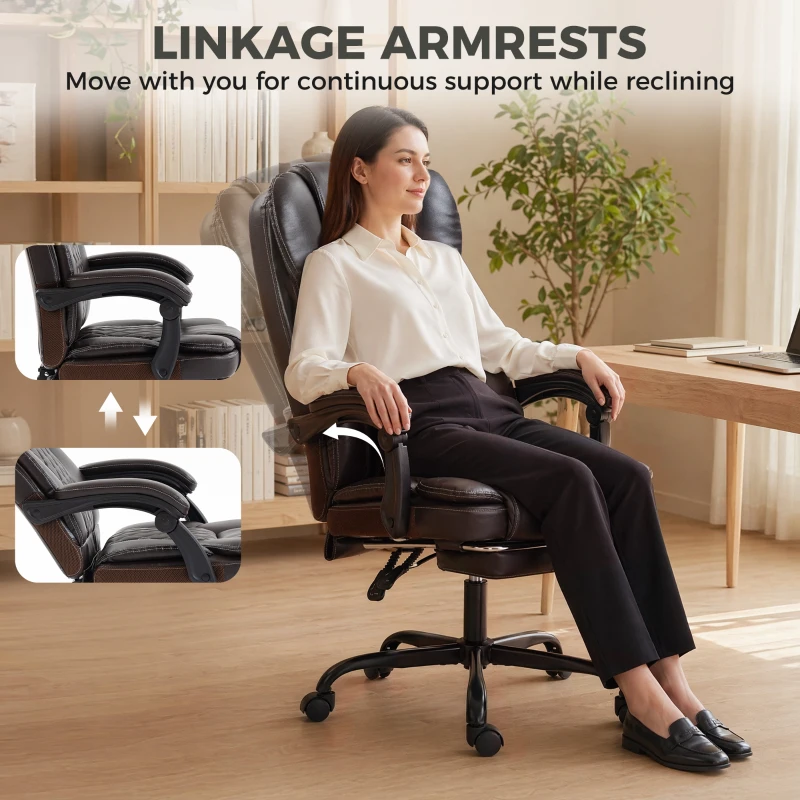 HOMCOM Executive Home Office Chair Reclining Function Footrest Computer Desk Chair High Back, Brown