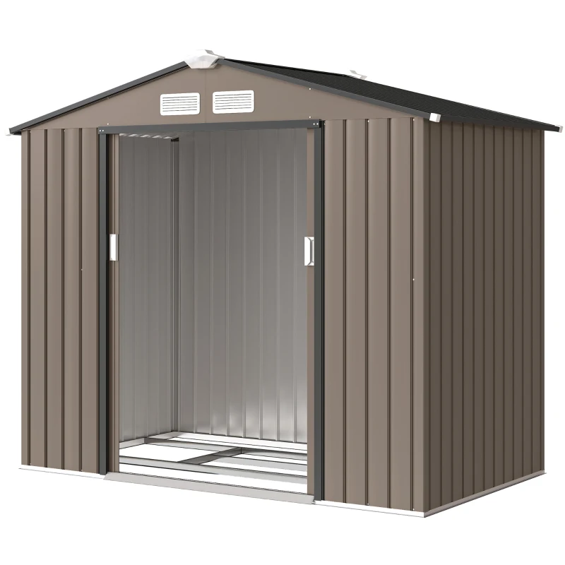 Outsunny Casetta da Giardino in Metallo con Prese d'Aria e Doppia Porta Scorrevole, 2.1x1.3m, Marrone