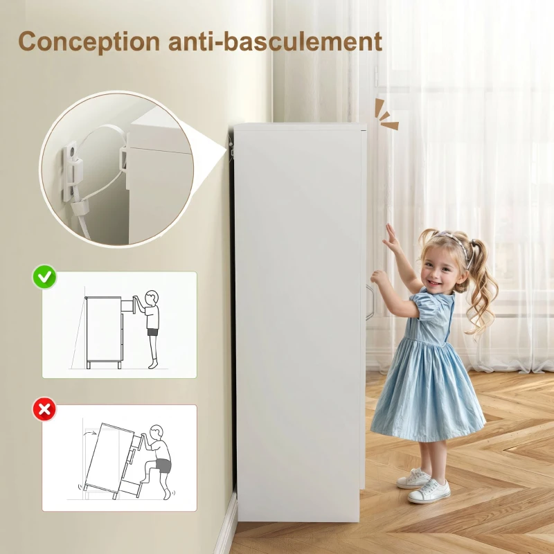 HOMCOM Meuble à chaussures 14 paires armoire à chaussures 7 niveaux avec 6 étagères réglables 2 portes à fermeture douce blanc(m-7)