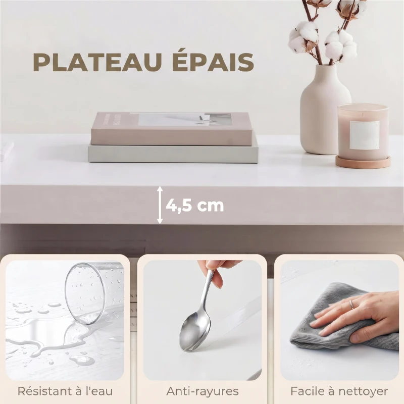 HOMCOM Table basse de salon, table d'appoint rectangulaire à 2 niveaux avec étagère de rangement, 90x45x44,5cm, blanc