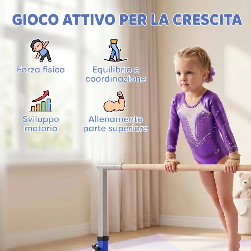 HOMCOM Sbarra per Ginnastica Artistica o Danza Classica Regolabile in Altezza 92-150 cm, Blu