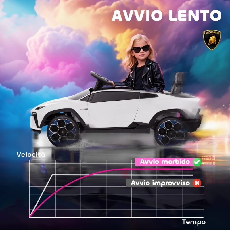 AIYAPLAY Macchina Elettrica per Bambini Licenza Lamborghini con Clacson e Telecomando, 101.5x49x43 cm, Bianca