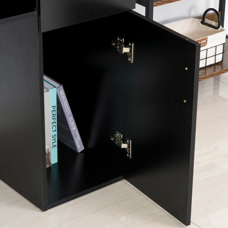HOMCOM Secretária para Escritório com Prateleiras Abertas Gabinete Suporte para Cpu e Bandeja Removível 120x60x74 cm Preto