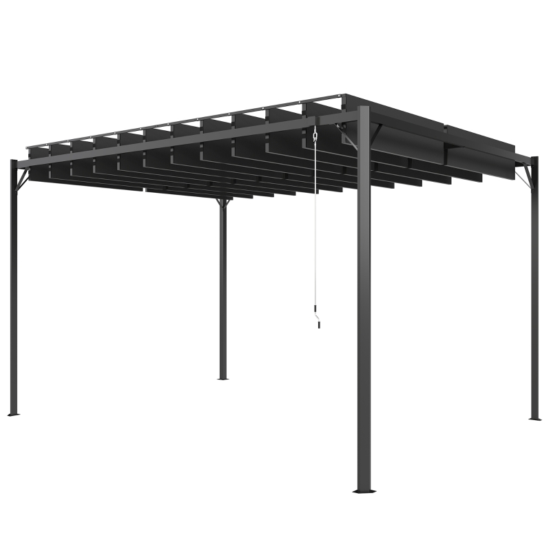 Outsunny Pérgola de Jardim 3x4 m com Proteção UPF 50+ Gazebo com Teto Ajustável Estrutura de Metal para Exterior Cinzento Escuro