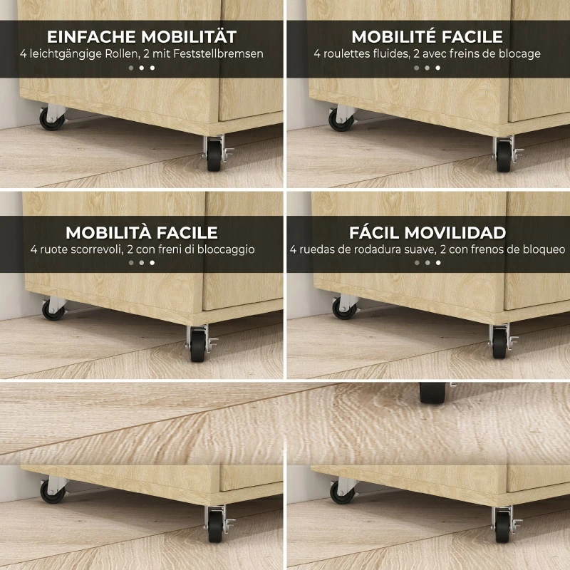 HOMCOM Carrito de Cocina con Ruedas 2 Puertas Estante Ajustable Especieros para Comedor 75x40x80,5 cm Natural