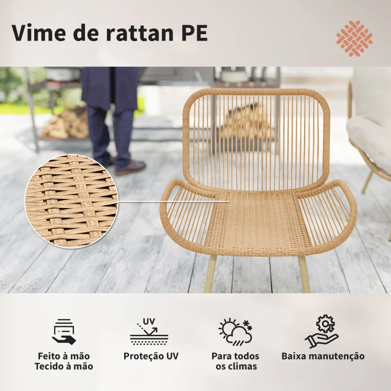 Outsunny Conjunto de Móveis de Jardim em Rattan, 4 Peças com Almofadas Sofá Duplo 2 Poltronas e Mesa de Centro Bege