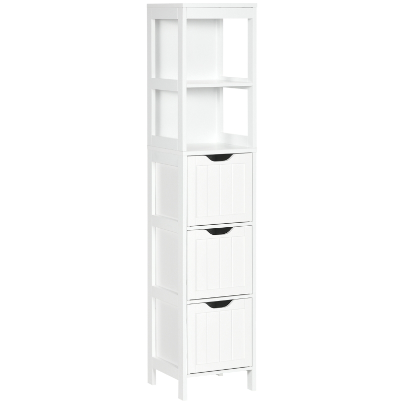 HOMCOM Narrow Floor Cabinet, Bathroom Cabinet with 3 Drawers and 2 Open Shelves, 30W x 30D x 141.6Hcm, White