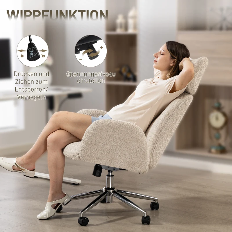 HOMCOM Bürostuhl mit verstellbarer Kopfstütze, ergonomischer Schreibtischstuhl, Kippfunktion, höhenverstellbar, Grauweiß(m-6)