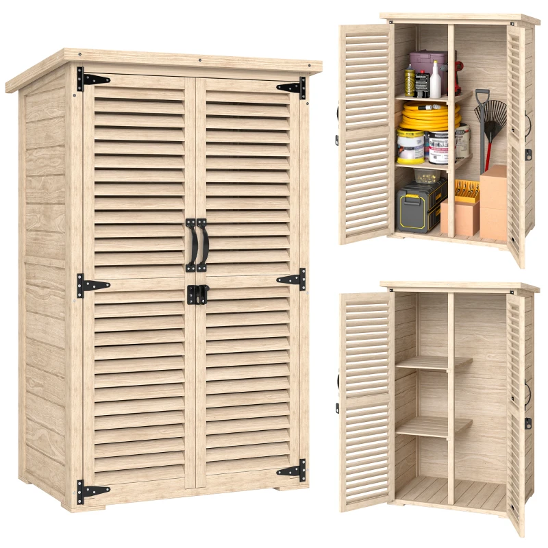 Outsunny Caseta de Jardín de Madera 75x50x118 cm Armario para Almacenaje de Herramientas con 2 Estantes y 2 Puertas Natural