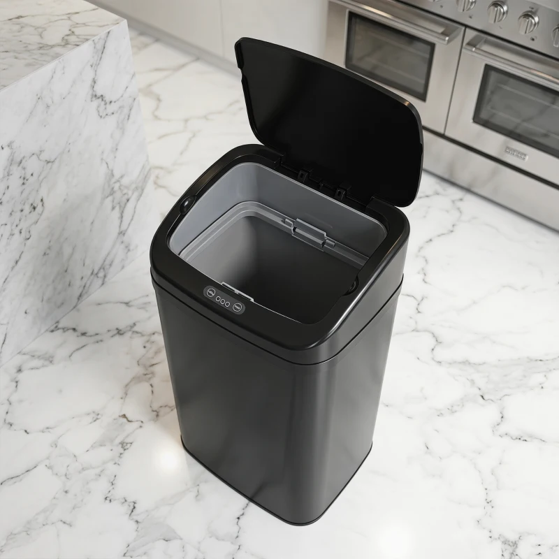 HOMCOM 48L Galvanised Steel Sensor Bin - Black