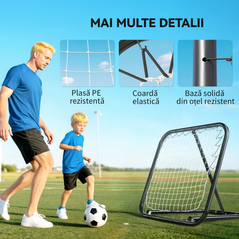 HOMCOM Rețea de Ricoșeu pentru Fotbal cu Unghi Reglabil în Metal, 78x84x65-78 cm