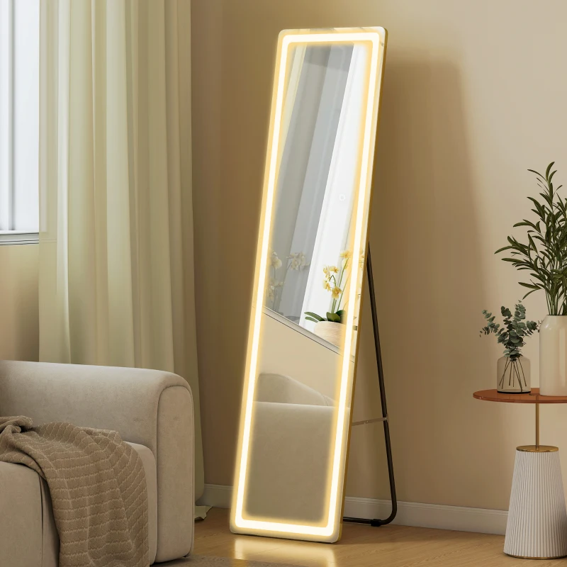 HOMCOM Specchio da Terra e da Parete con Luce LED Regolabile e Telecomando, 40x37x156.5cm