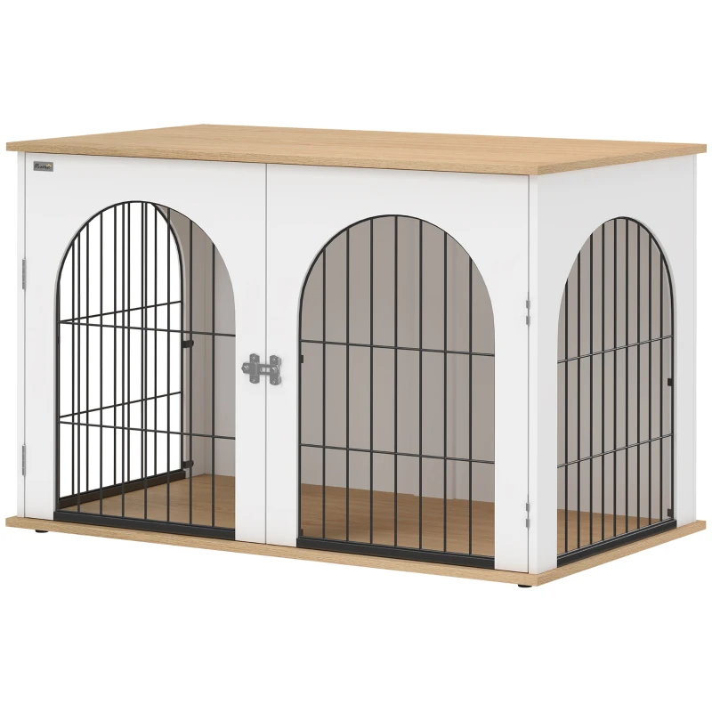 PawHut Dog Crate Furniture, Indoor Dog Cage with Double Doors for Large Breeds, Pet Kennel End Side Table