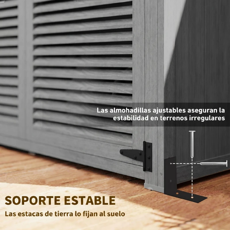 Outsunny Armario de Jardín 0,83 m² 127x65x168 cm con 2 Puertas de Persiana 2 Estantes 2 Asas y Techo Impermeable Gris