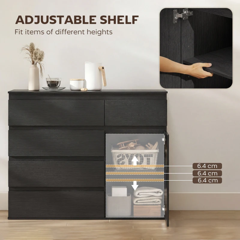 HOMCOM Modern Chest Of Drawers, 5 Drawer Dresser with Adjustable Shelf, Soft-Close Door, Black