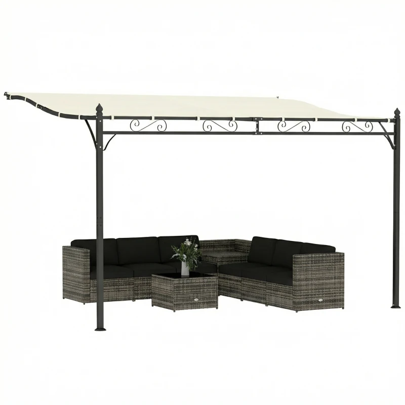 Outsunny Pérgola de Pared 2,5x3,5 m con Techo Inclinado Orificios de Drenaje y Estructura Metálica Blanco Crema