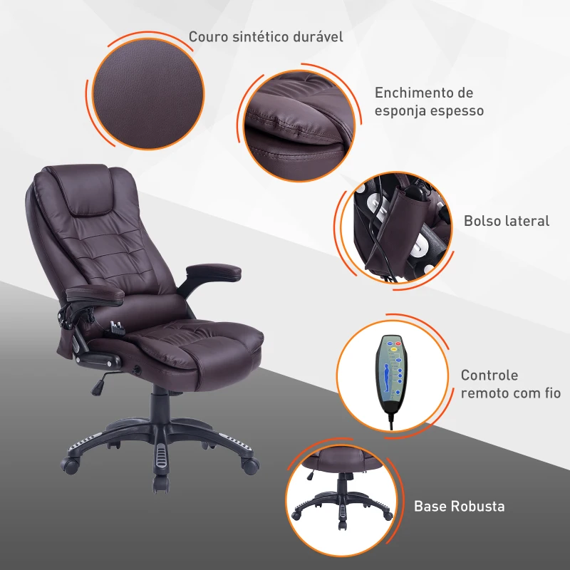 HOMCOM Cadeira de Escritório Tipo Poltrona Giratória Reclinável Cor Castanho 62x68x111-121 cm