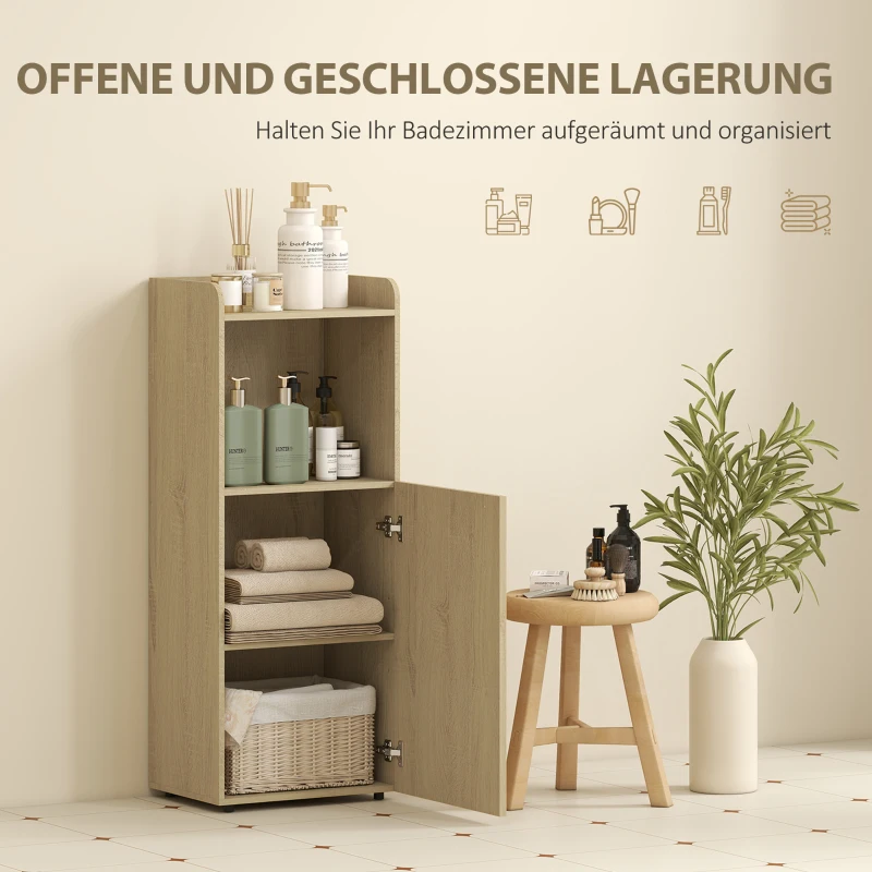 HOMCOM Badezimmerschrank Nischenschrank mit Schrank, offen Regal, verstellbar Regal, Badschrank, 40 x 31 x 104 cm, Gelbeiche