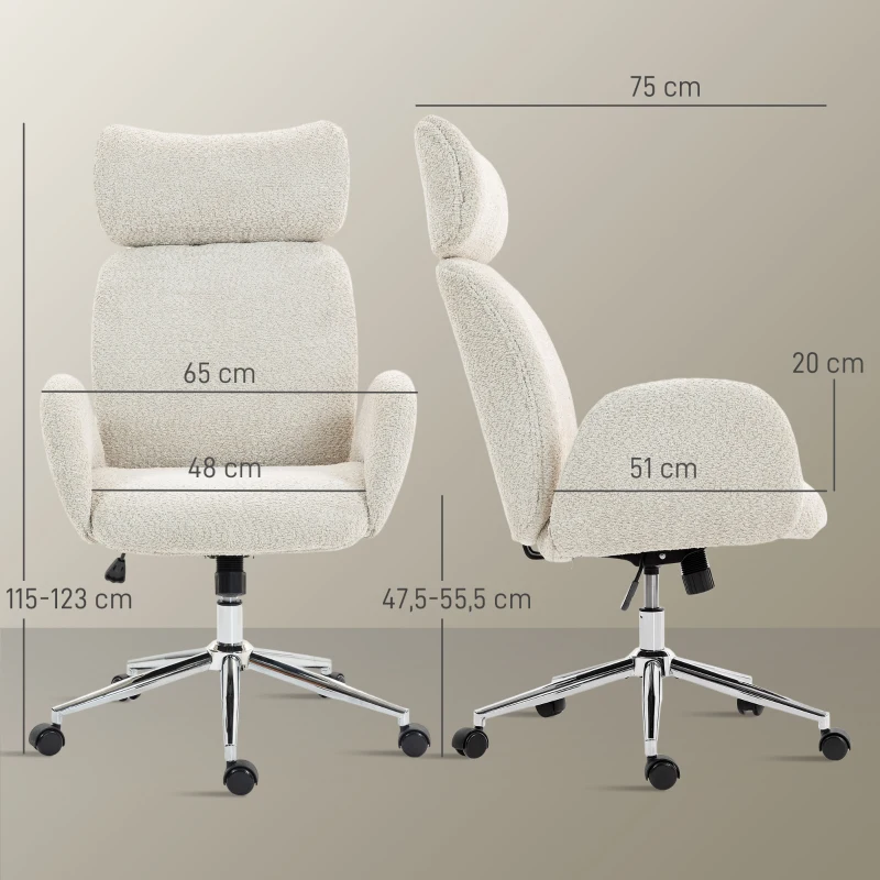 HOMCOM Bürostuhl mit verstellbarer Kopfstütze, ergonomischer Schreibtischstuhl, Kippfunktion, höhenverstellbar, Grauweiß(m-3)