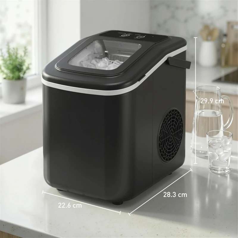 HOMCOM Countertop Ice Maker Machine 9 Cubes in 7 Mins Portable Ice Machine Ice Scoop and Basket 2 Sizes Black