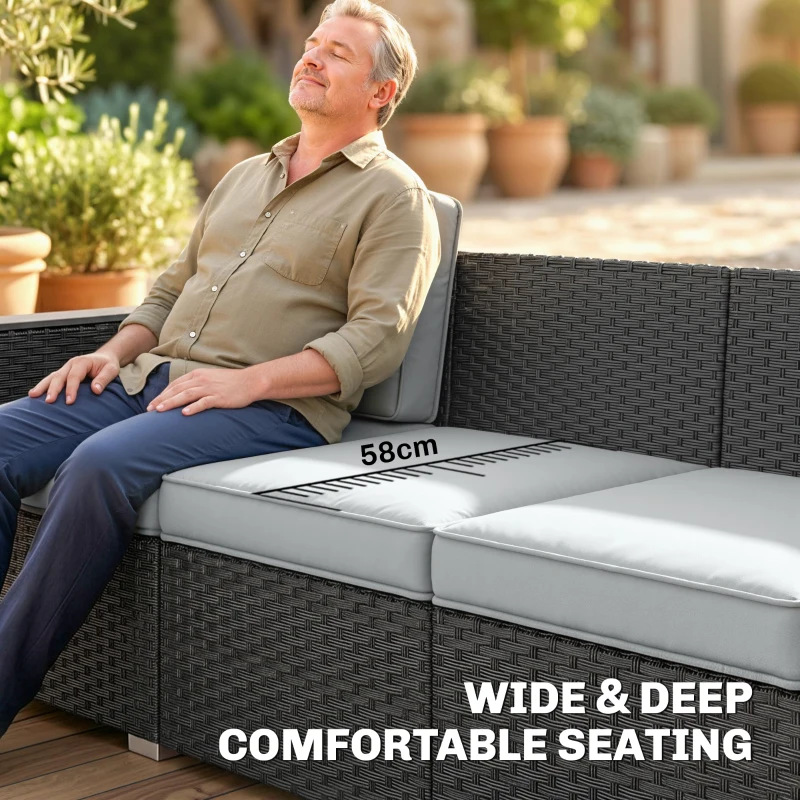 Outsunny 5 Seater Rattan Garden Furniture Set with Wide Armrests, Cushions, Pillows for Patio, Dark Grey