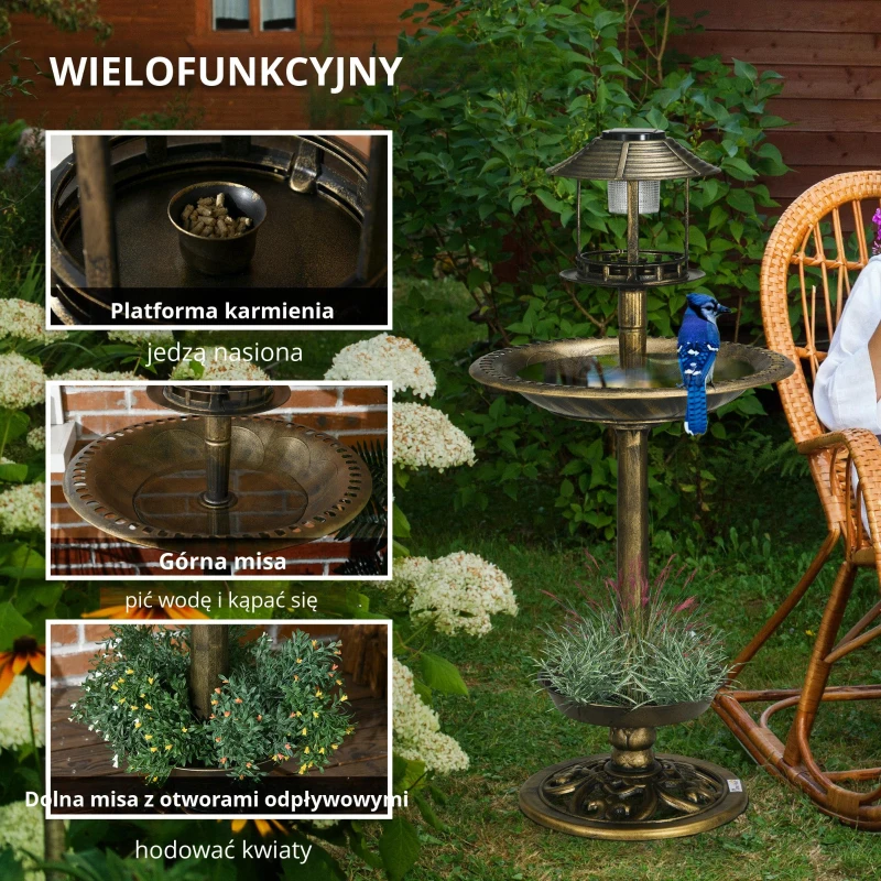 Outsunny Karmnik dla ptaków z lampą solarną, 110 cm, z podstawą kwiatową
