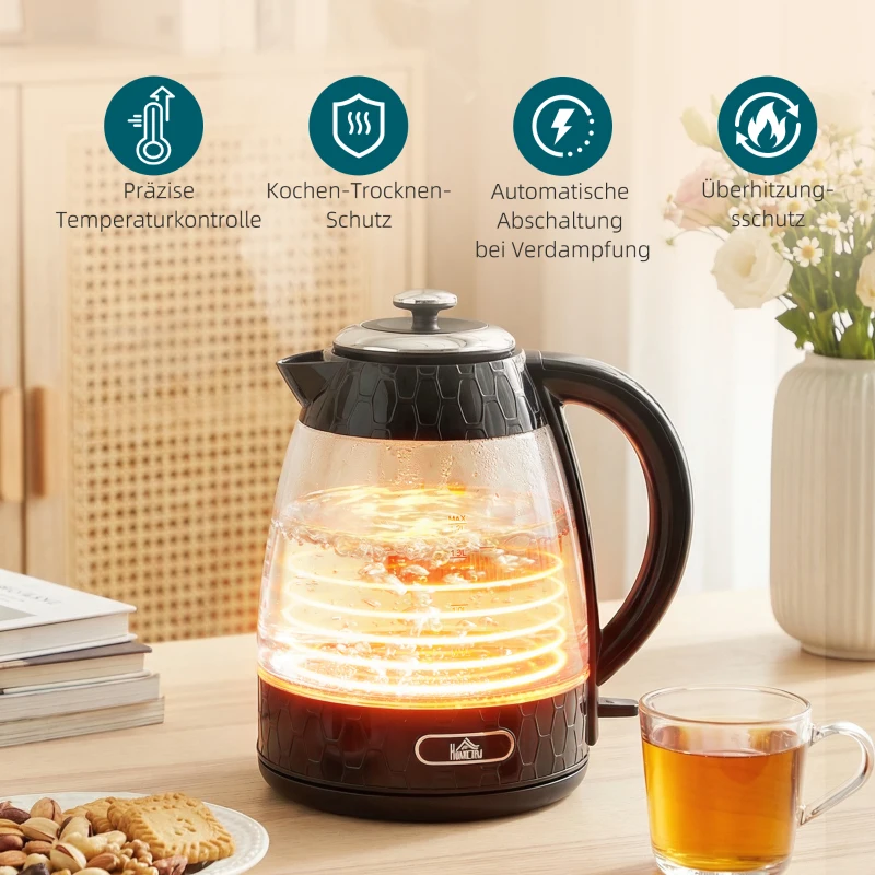 HOMCOM 1,7L 2200W Schnellkoch-Wasserkocher und 4-Scheiben-Toaster-Set mit Kalkfilter, Schwarz