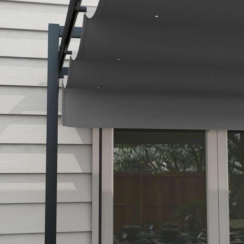 Outsunny Cenador de Jardín 3x4 m con Techo Retráctil de Poliéster y 12 Orificios de Drenaje Pérgola para Terraza Gris Oscuro
