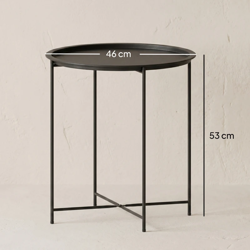 Outsunny Măsuță de grădină cu tavă detașabilă și picioare pliabile din oțel, Ø46x50 cm, negru