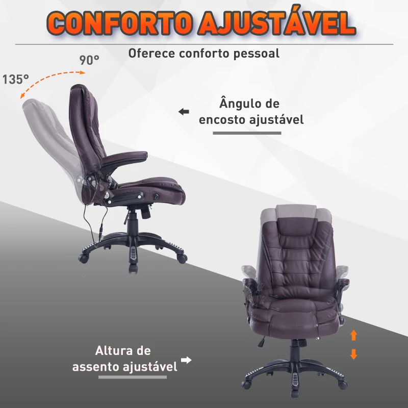 HOMCOM Cadeira de Escritório Tipo Poltrona Giratória Reclinável Cor Castanho 62x68x111-121 cm
