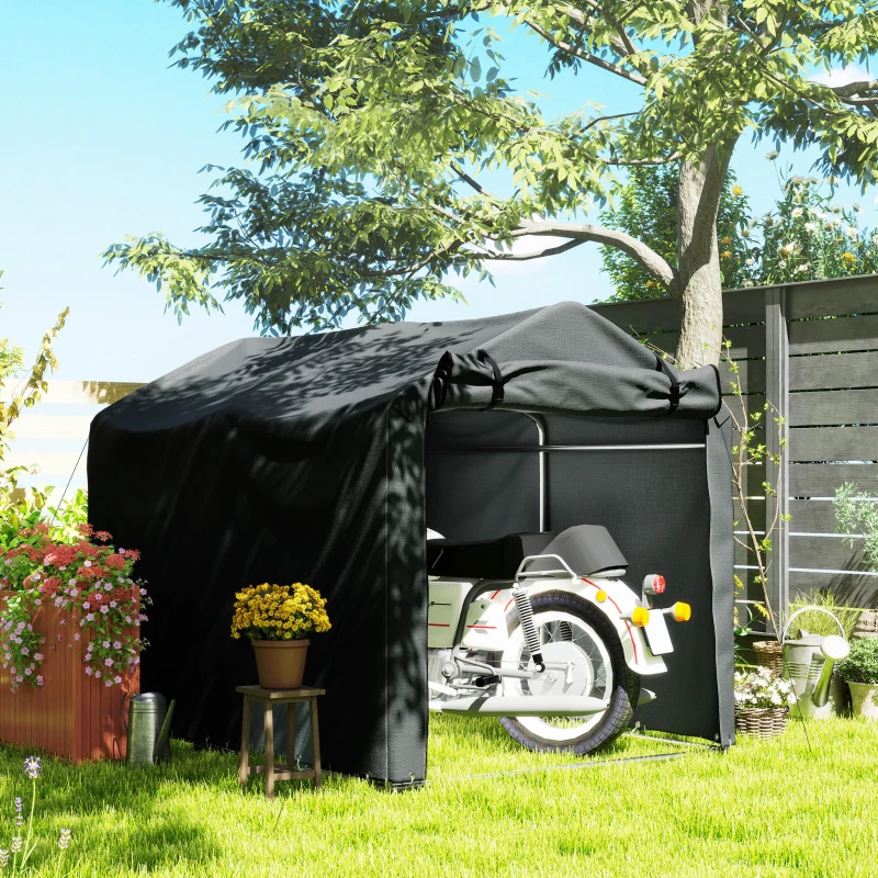 Outsunny Carpa de Jardín Exterior para Herramientas Bicicletas 2,2x1,57x1,65 m con Puerta con Cremallera Impermeable Gris Oscuro