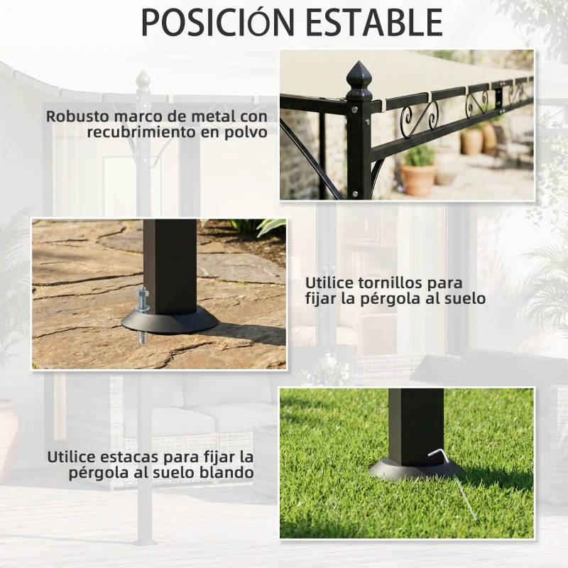 Outsunny Pérgola de Pared 2,5x3,5 m con Techo Inclinado Orificios de Drenaje y Estructura Metálica Blanco Crema