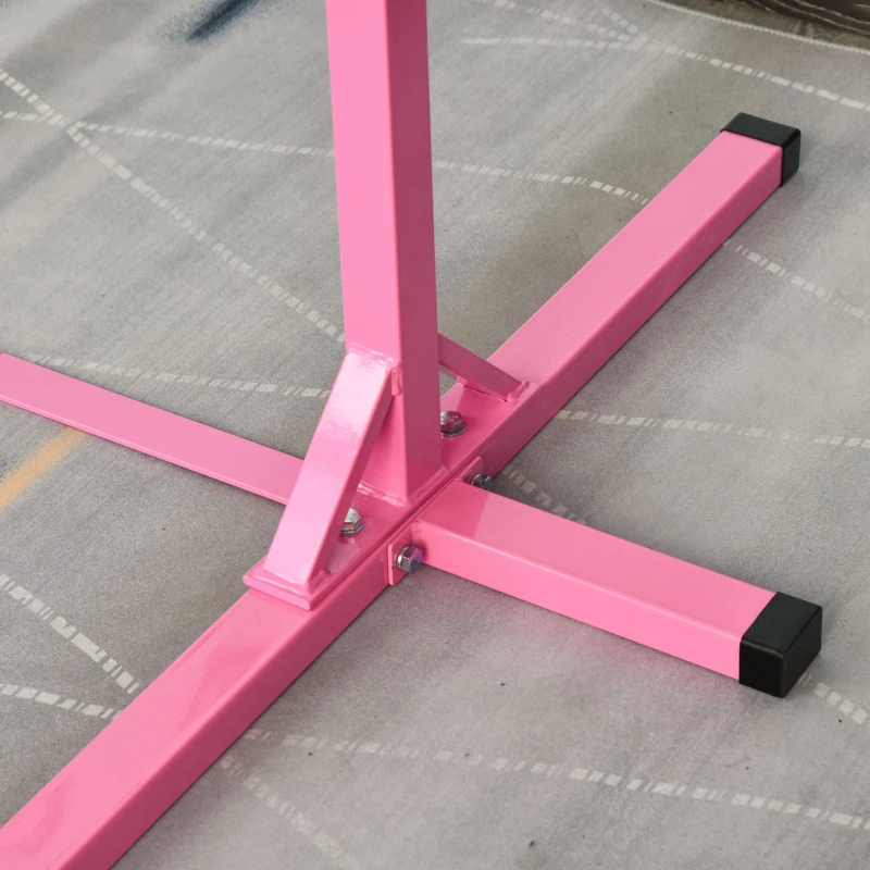 HOMCOM Barra da Ginnastica Artistica per Bambini 3+ Anni con Altezza Regolabile 92-150 cm, in Acciaio e Legno Massello di Faggio, Sbarra Orizzontali Danza Attrezzatura Palestra Antiscivolo, Rosa