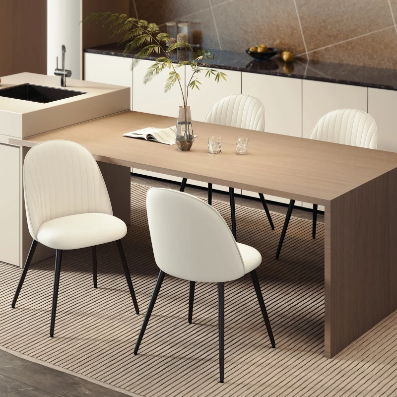 HOMCOM Conjunto de 4 Cadeiras de Sala de Jantar Modernas Cadeiras Estofadas em Veludo com Encosto Alto e Pés de Aço 50x52x83 cm Creme