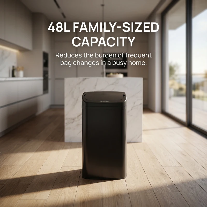 HOMCOM 48L Galvanised Steel Sensor Bin - Black