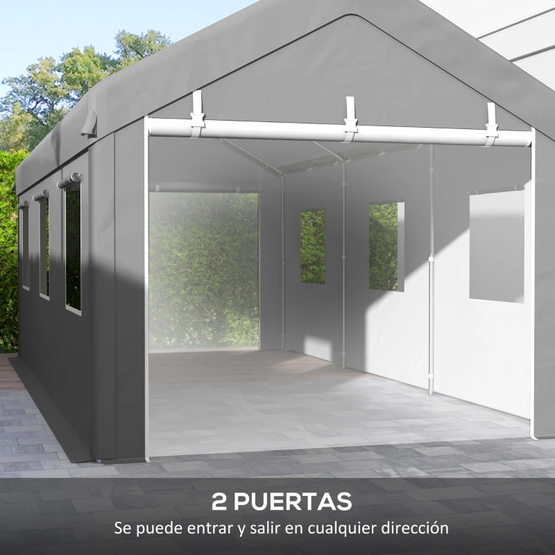 Outsunny Garaje Exterior para Coche 6x3 m Impermeable con Tejido PE Resistente Marco de Acero Paredes Desmontables Gris Claro