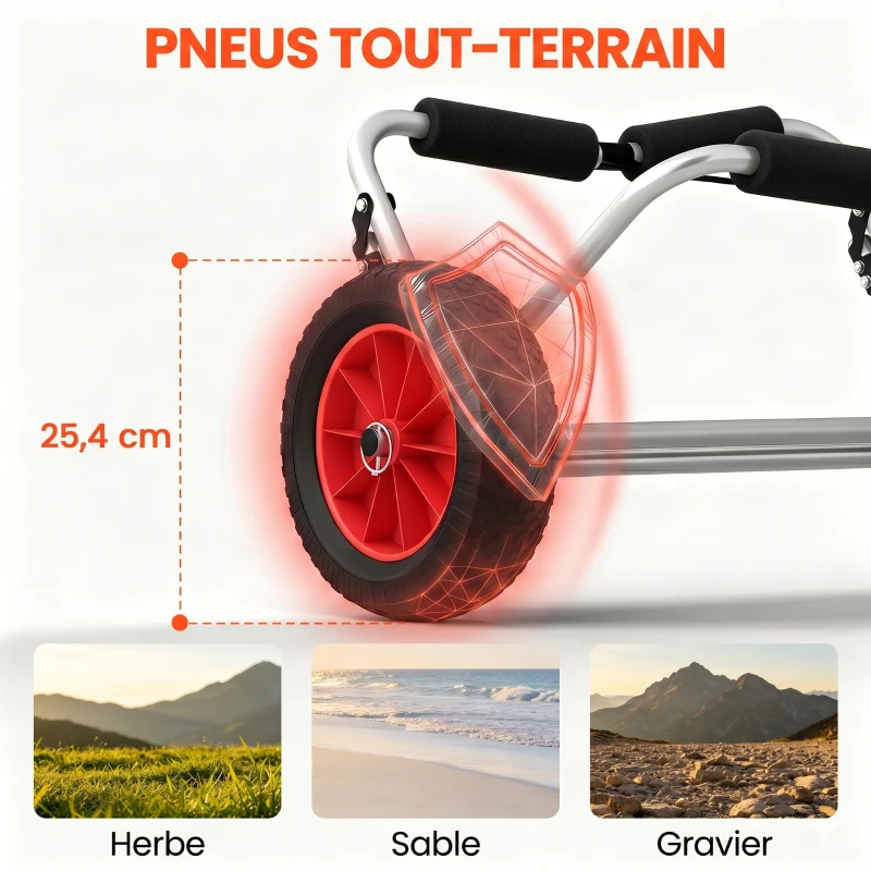 HOMCOM Chariot de transport trolley pour kayak, stand-up paddle, canoë cadre en aluminium dim. 70L x 40L x 42H cm