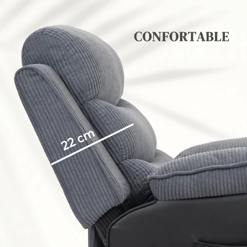 HOMCOM Fauteuil releveur électrique, fauteuil relax électrique velours côtelé, dossier inclinable, ports USB, 96x96x108cm, gris