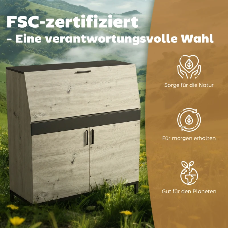 HOMCOM Industrieller Sekretär-Schreibtisch mit Regalen und Metallrahmen 100 cm Naturholz und Schwarz