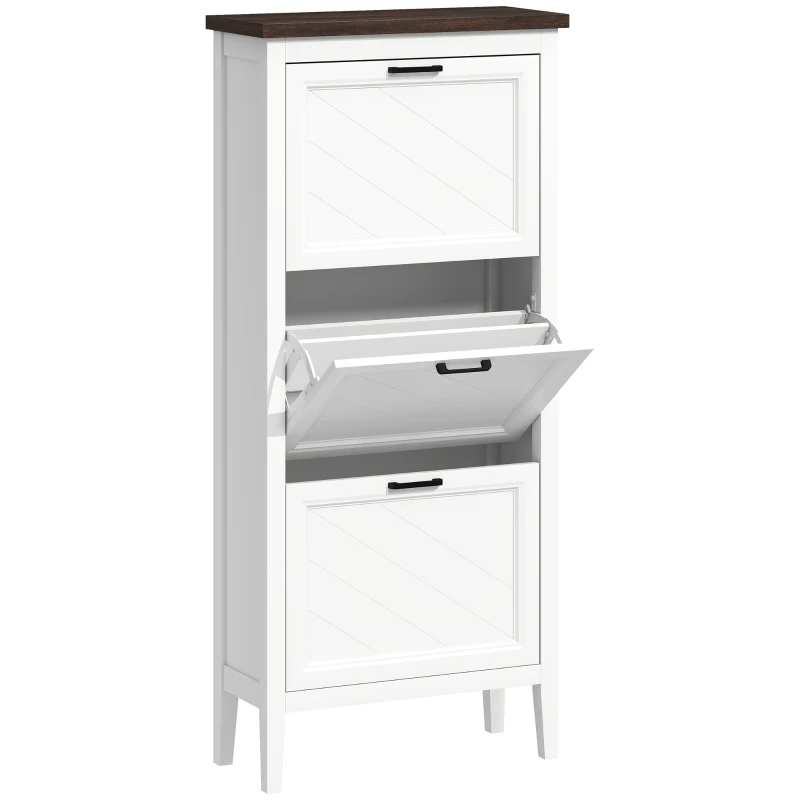 HOMCOM Meuble à chaussures 18 paires, armoire à chaussures étroite avec 3 tiroirs rabattables et étagères réglables, blanc