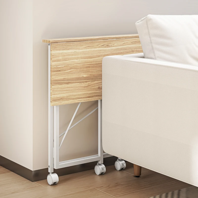 HOMCOM Klappbarer Schreibtisch mit Rädern, platzsparend, Stahl, MDF, Natur