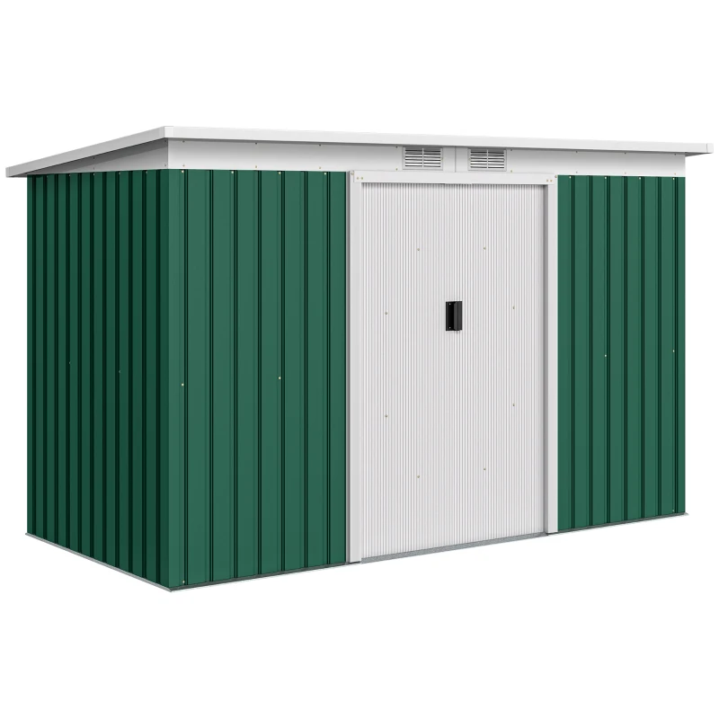 Outsunny Abri de jardin 3,6 m² 280 x 130 x 172 cm kit de fondation porte coulissante ventilations acier galvanisé vert foncé