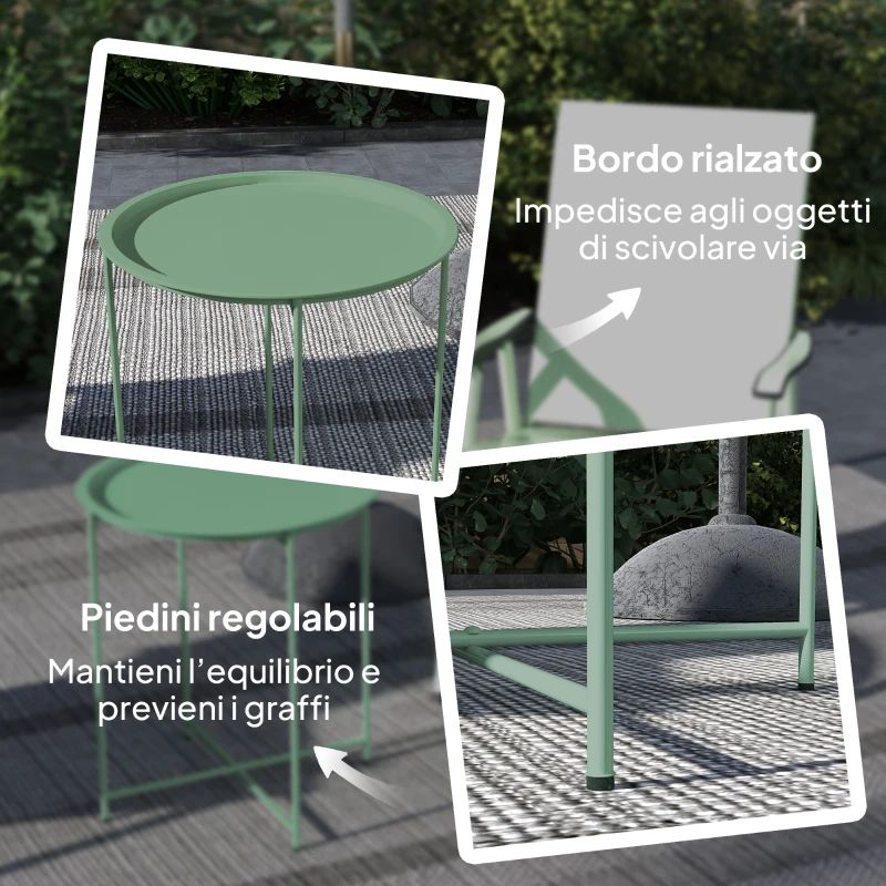 Outsunny Tavolino da Giardino con Vassoio Rimovibile e Gambe Pieghevoli in Acciaio, Ø46x50 cm, Verde