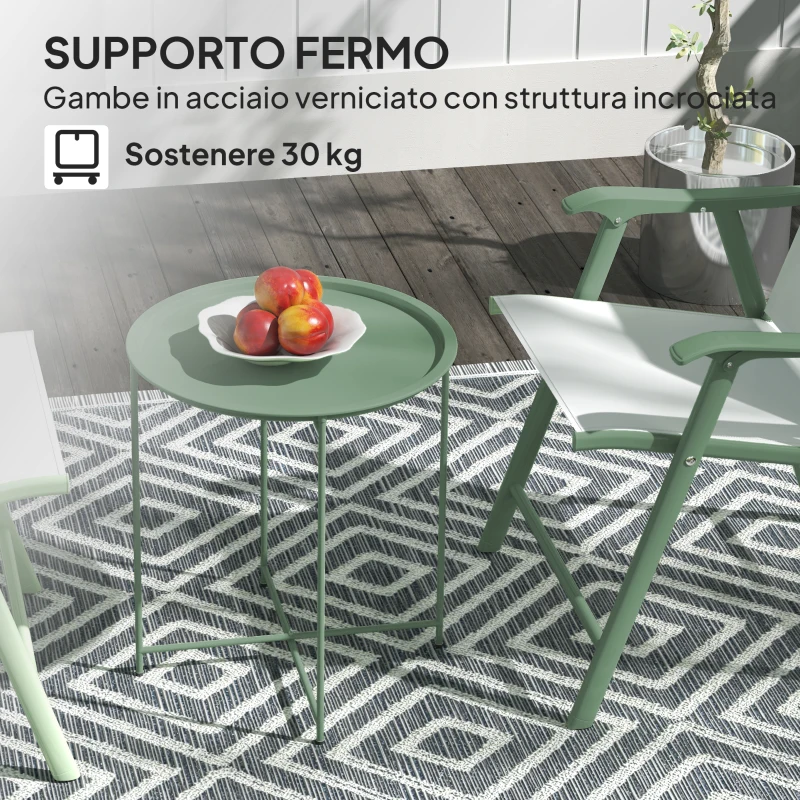 Outsunny Tavolino da Giardino con Vassoio Rimovibile e Gambe Pieghevoli in Acciaio, Ø46x50 cm, Verde