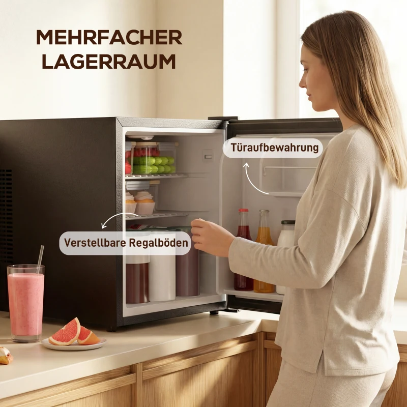 HOMCOM Mini Kühlschrank 44L/46 Dosen Kleiner Kühlschrank mit einstellbarem Thermostat 43 x 51 x 51,3 cm, Schwarz