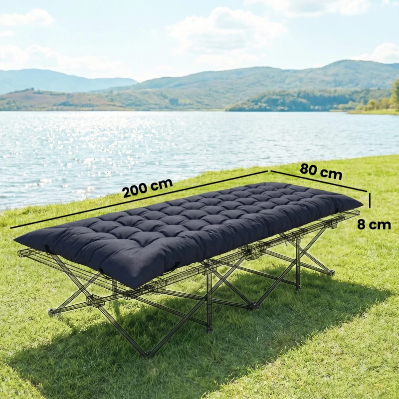 Outsunny Colchão Cama de Campismo Dobrável com Correias Antiderrapante Espessura 8 cm Cinza Escuro