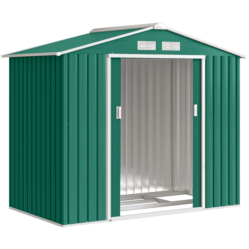 Outsunny Abri de Jardin 2,42 m² - Remise pour Outils avec kit de fondation - cabanon Porte verrouillable - dim. 213L x 130l x 185H cm - tôle d'acier Vert