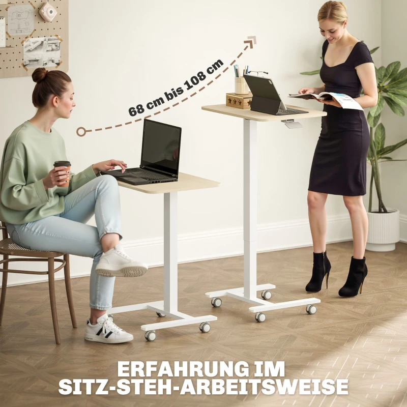 Vinsetto Sta-bureau, laptoptafel, in hoogte verstelbaar, 4 wielen, 65 cm x 48 cm x 108 cm, Geel